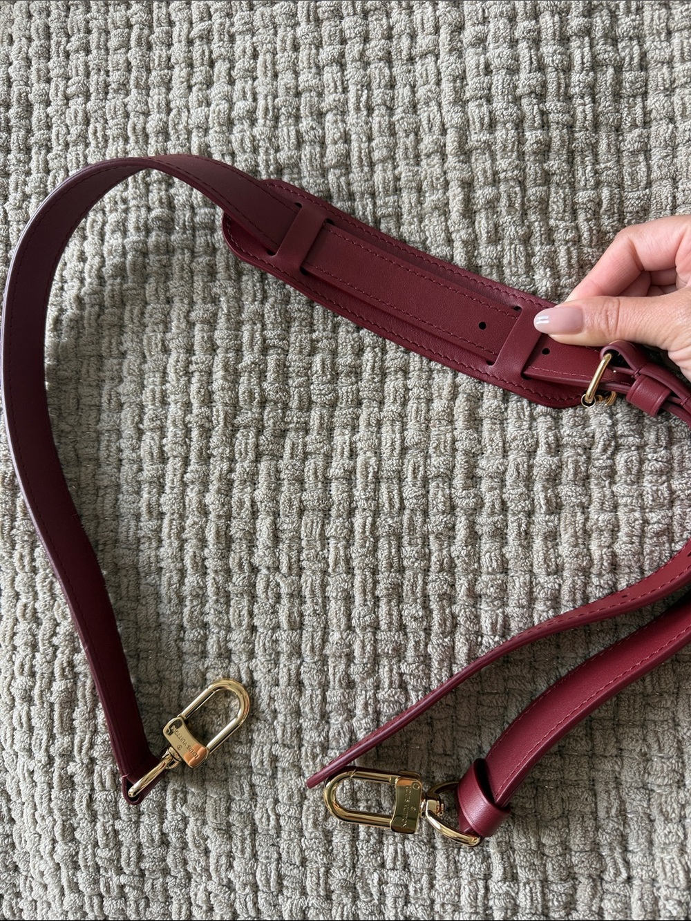 Louis Vuitton Burgundy Leather Crossbody Strap with Gold Hardware